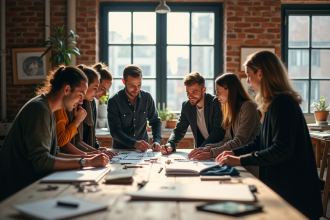 Groupe de modeurs dans un atelier lumineux et animé