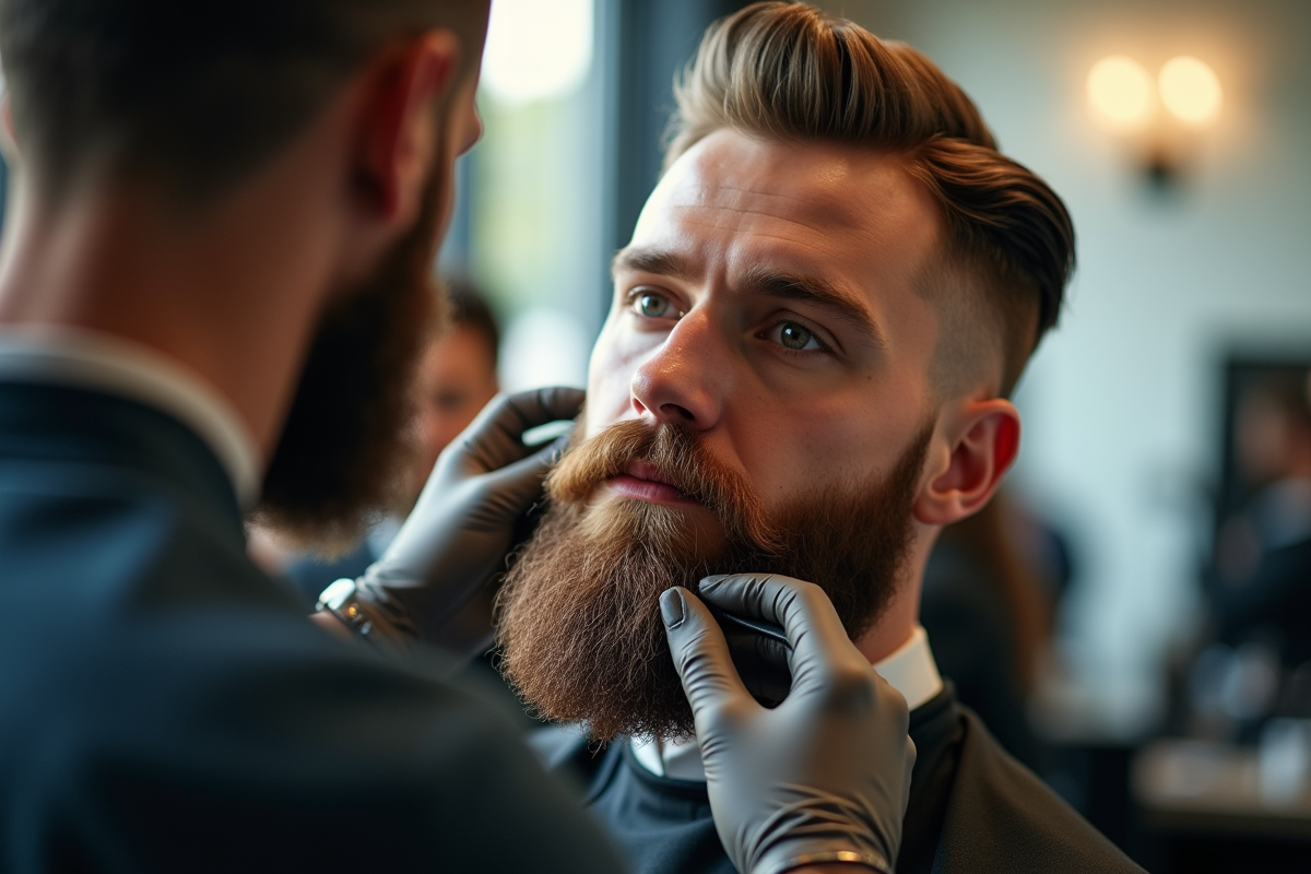 Homme avec barbe ducktail dans un salon moderne