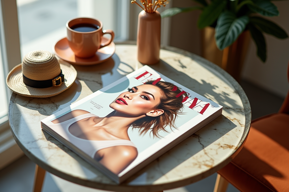 Couverture de magazine de mode glamour avec accessoires élégants