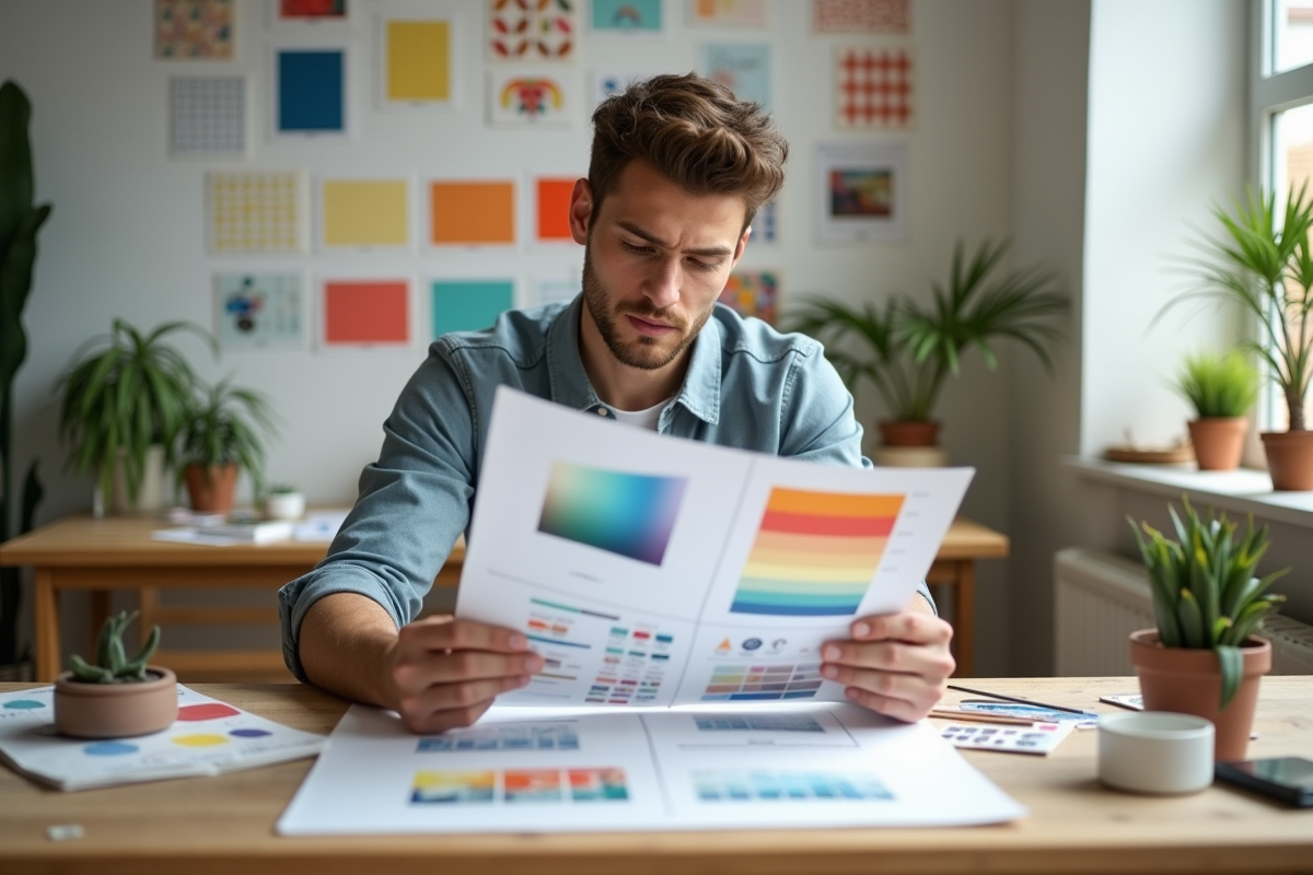 Jeune designer examine un tableau de tendances couleurs