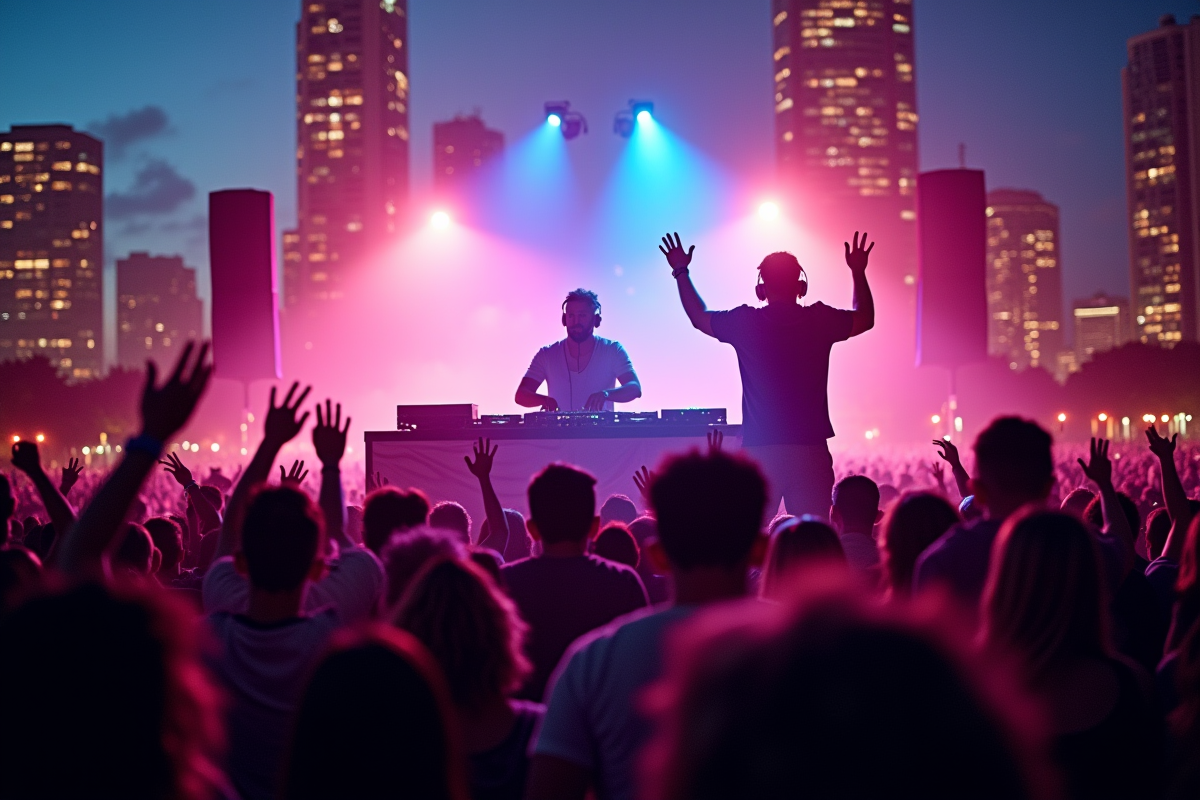 DJ français en live lors d'un festival avec foule et lumières