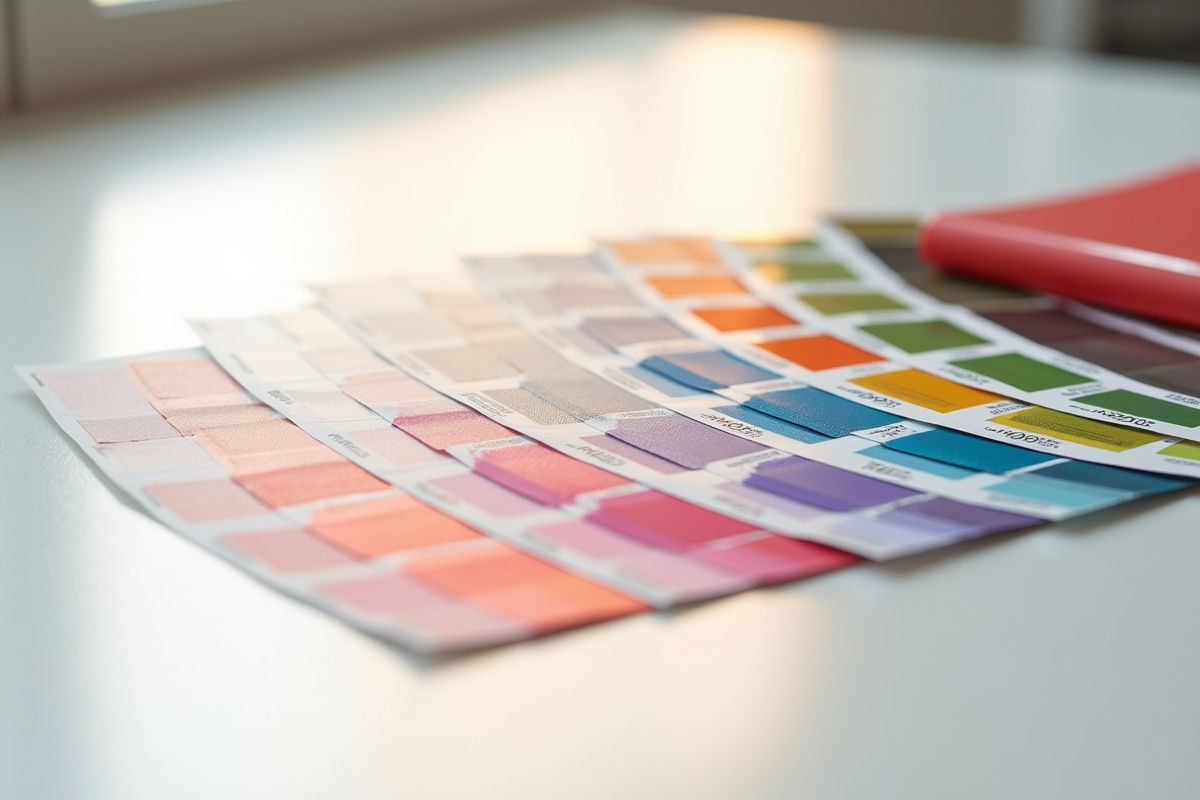 Nuanciers de couleurs Pantone 2025 sur une table blanche