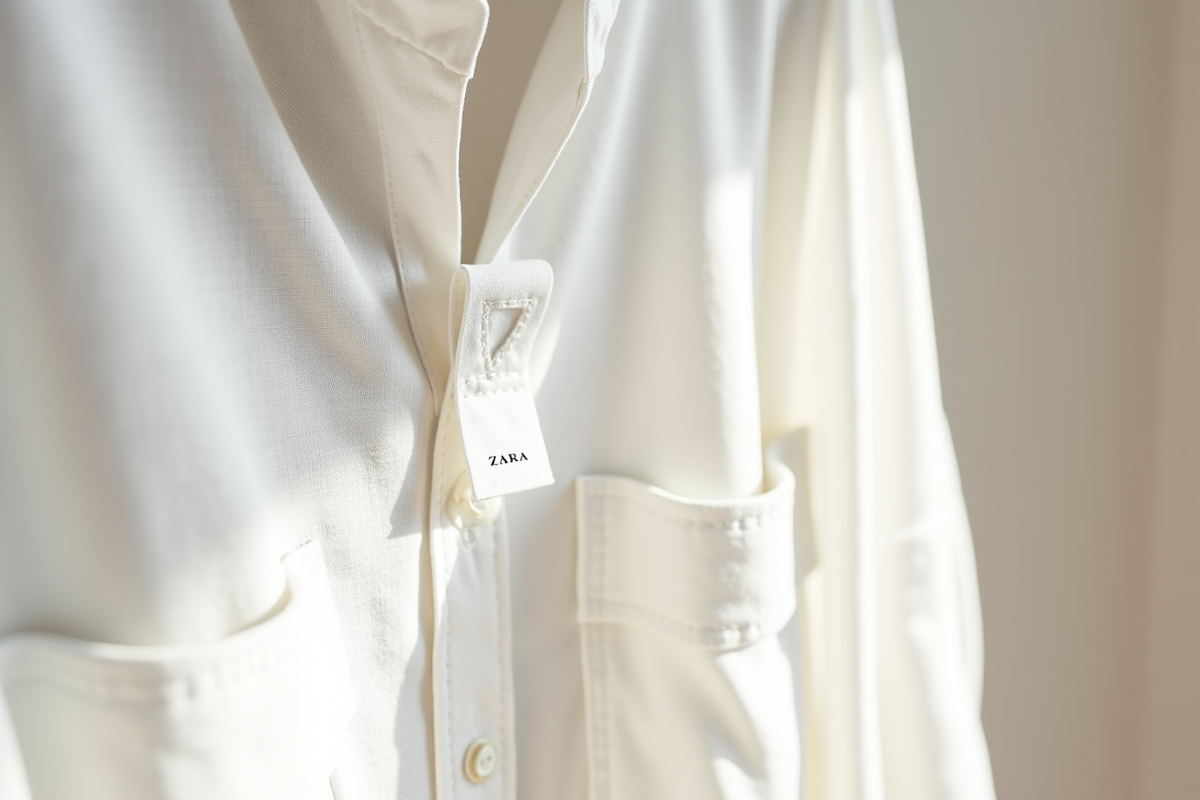 Étiquette blanche sur chemise en lin avec textile durable