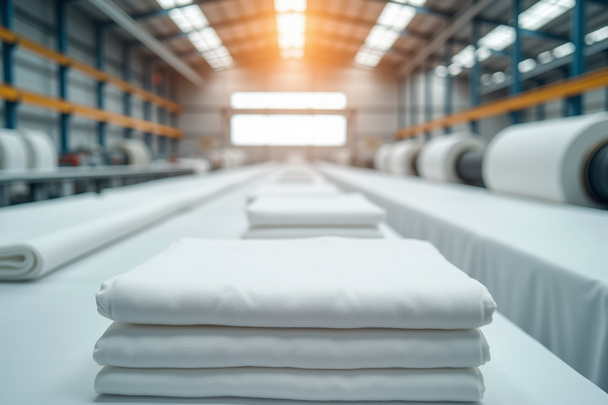 Tas de coton blanc dans un entrepôt textile moderne