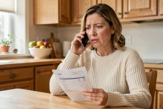 Femme contactant le service client Damart par téléphone pour signaler un problème de paiement