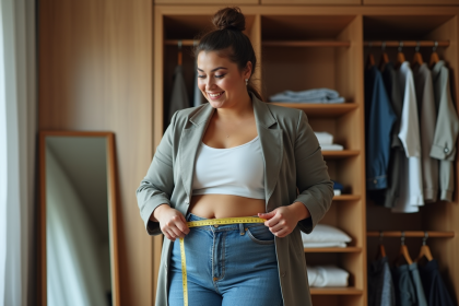 Femme grande taille souriante avec v&ecirc;tement tendance taille 7XL