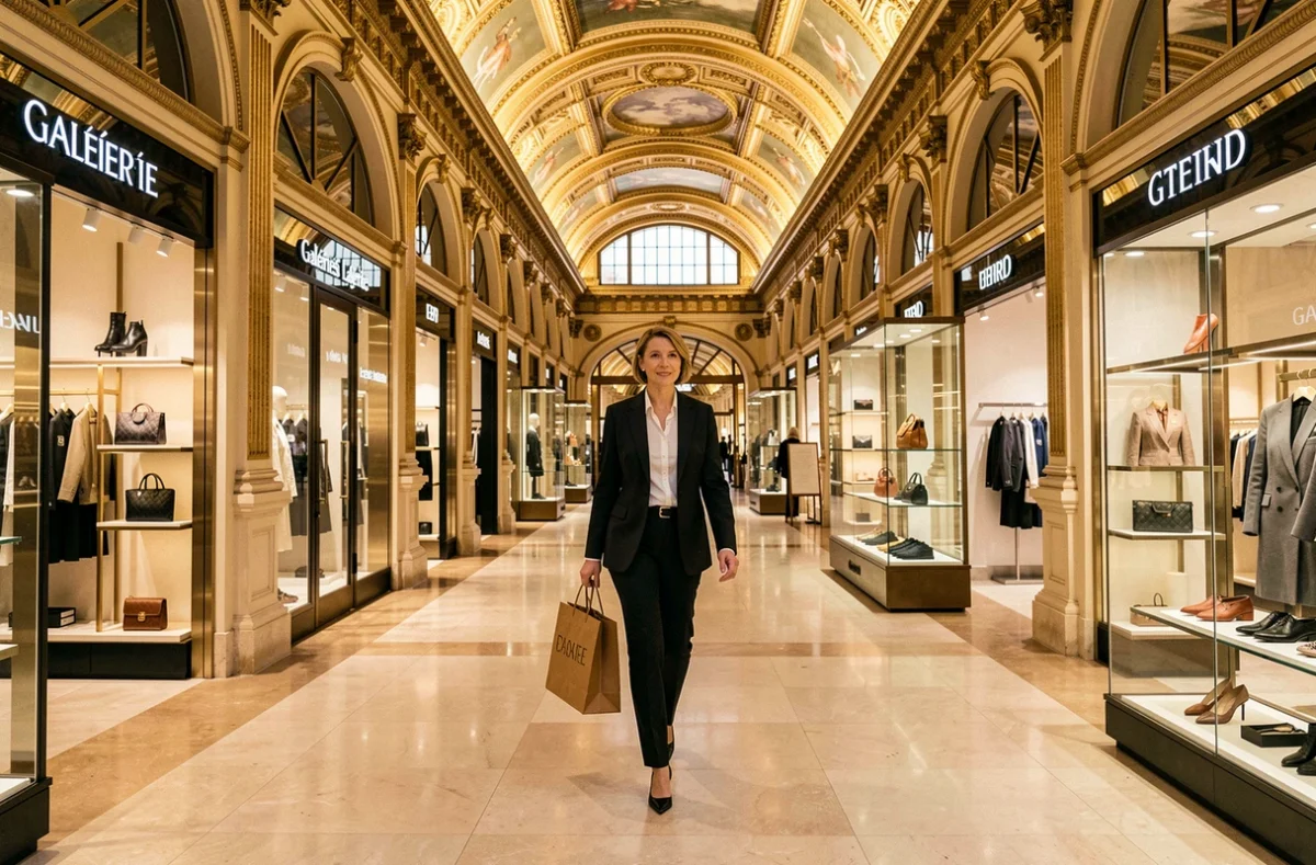 Grand espace mode féminine des Galeries Lafayette Toulouse Lapeyrouse avec une cliente parcourant les corners de grandes marques