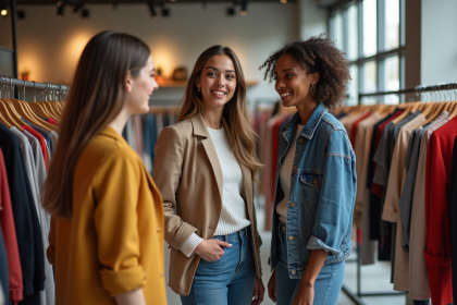 Groupe de femmes mode trendy dans une boutique urbaine