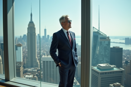 Homme d'affaires en costume dans un bureau moderne en ville