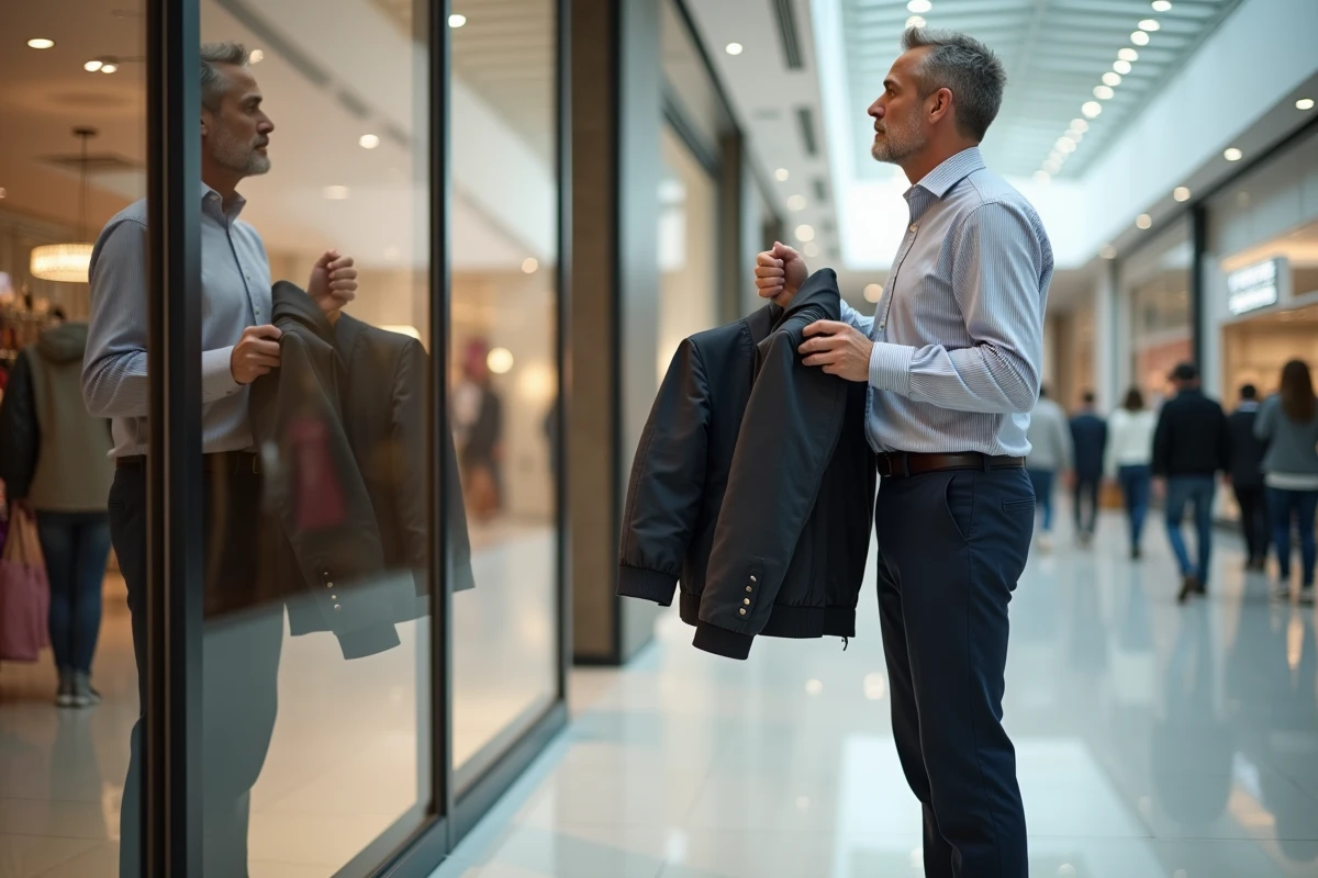 Homme en magasin choisissant entre deux vestes
