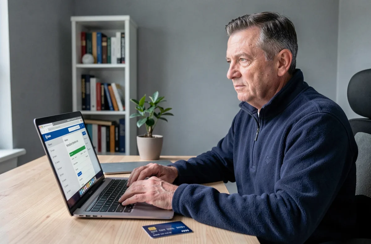 Homme signalant un problème de paiement en ligne sur le site Damart depuis son bureau à domicile
