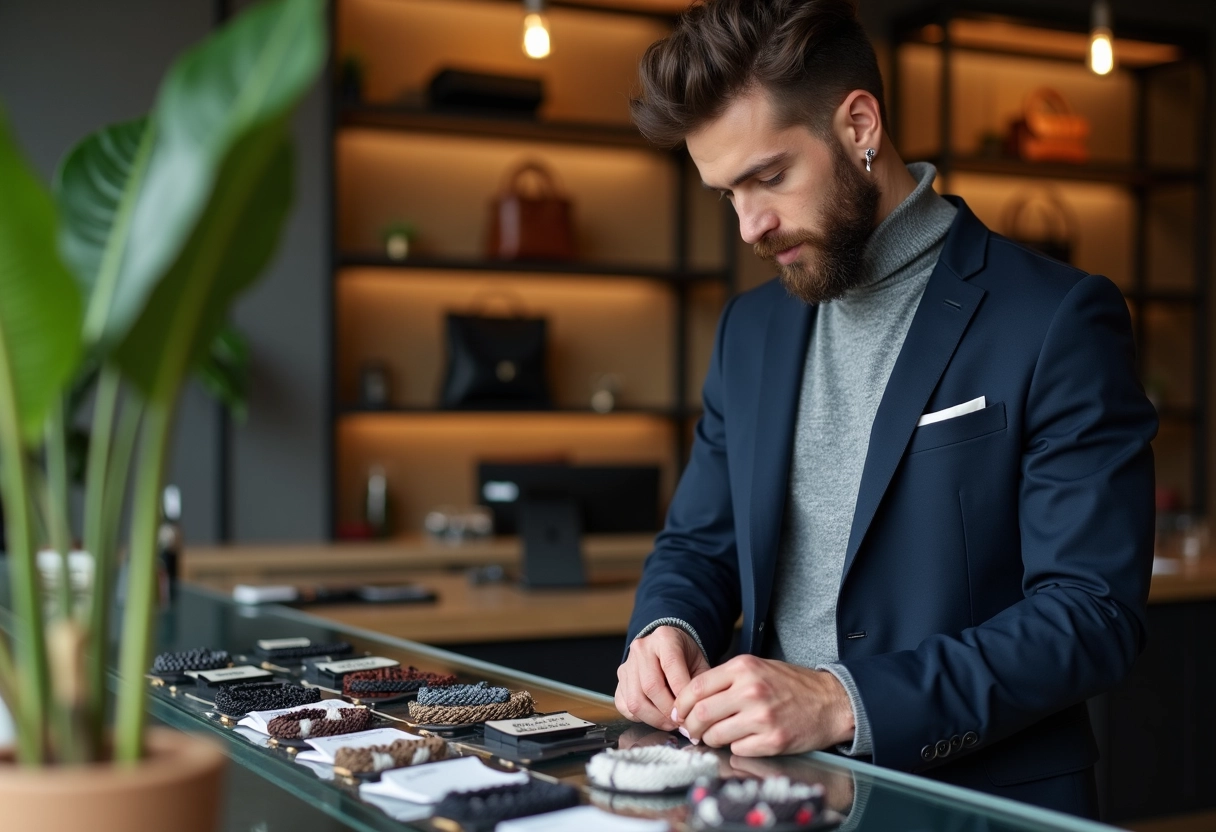 Jeune homme choisissant un bracelet dans une boutique