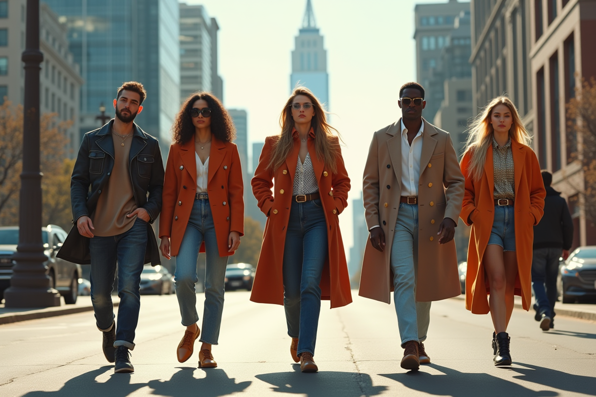 Groupe de jeunes élégants dans la rue urbaine mode et dynamique
