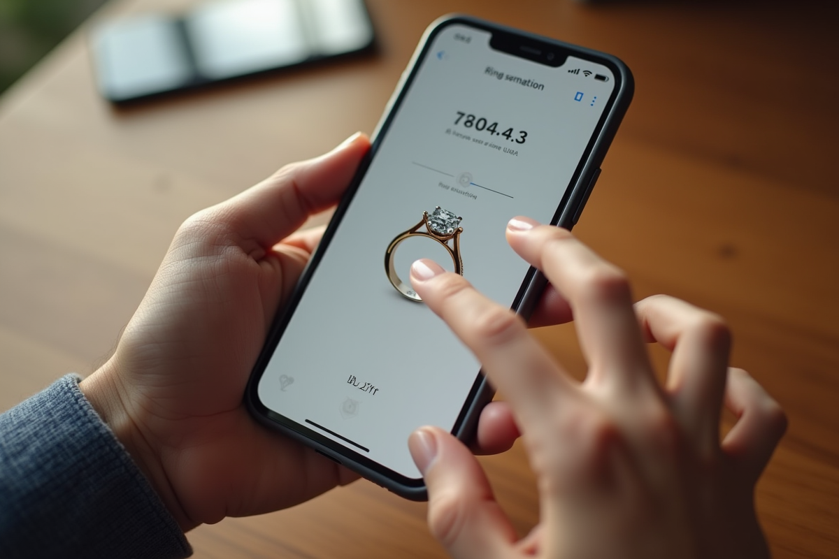 Main tenant un smartphone avec l application de bague sur l ecran