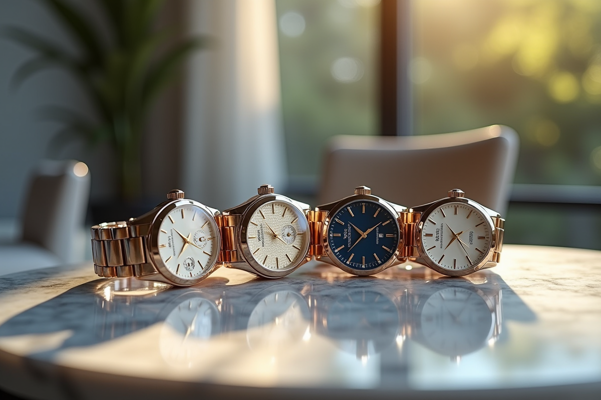 Collection de montres de luxe sur une table en marbre