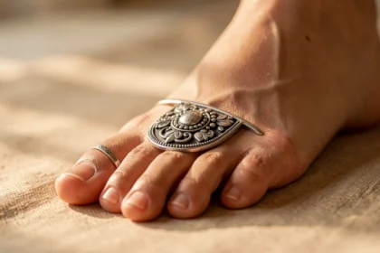 Pied orné d'une bague d'orteil traditionnelle en argent
